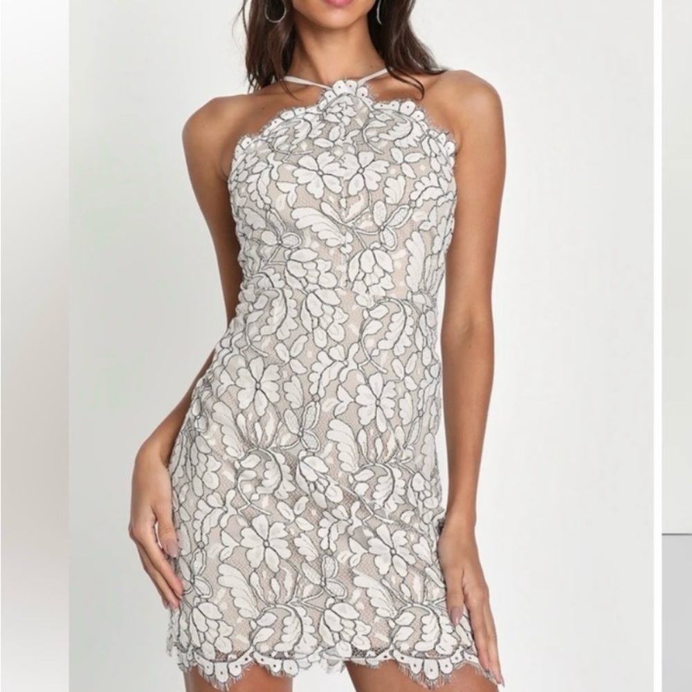 LULU’S DRESS DELICATE DARLING LACE BEIGE WHITE BLACK SIZE MEDIUM